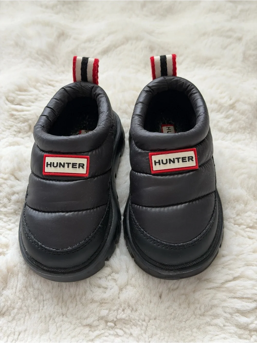 Hunter Original In/Out Puffer Slipper Booties Black Red Toddler